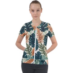 Tropical Leaf Short Sleeve Zip Up Jacket by Jack14