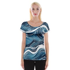 Abstract Blue Ocean Wave Cap Sleeve Top by Jack14