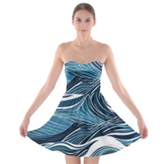 Abstract Blue Ocean Wave Strapless Bra Top Dress by Jack14