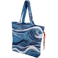 Abstract Blue Ocean Wave Drawstring Tote Bag by Jack14