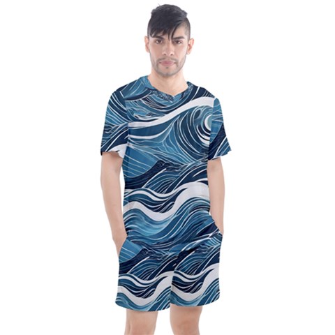 Abstract Blue Ocean Wave Men s Mesh T-shirt And Shorts Set by Jack14