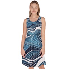 Abstract Blue Ocean Wave Knee Length Skater Dress With Pockets by Jack14