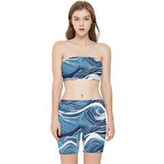 Abstract Blue Ocean Wave Stretch Shorts And Tube Top Set by Jack14