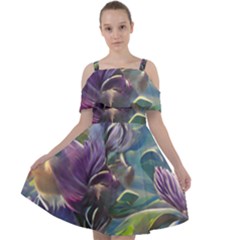 Abstract Blossoms  Cut Out Shoulders Chiffon Dress by Internationalstore