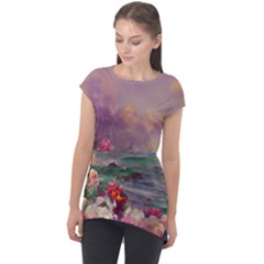 Abstract Flowers  Cap Sleeve High Low Top by Internationalstore
