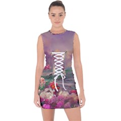 Abstract Flowers  Lace Up Front Bodycon Dress by Internationalstore