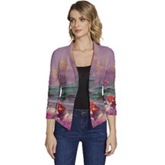 Abstract Flowers  Women s Casual 3/4 Sleeve Spring Jacket