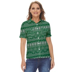 Christmas Knit Digital Women s Short Sleeve Double Pocket Shirt