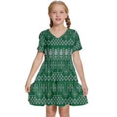 Christmas Knit Digital Kids  Short Sleeve Tiered Mini Dress