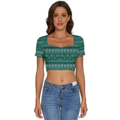 Christmas Knit Digital Short Sleeve Square Neckline Crop Top 