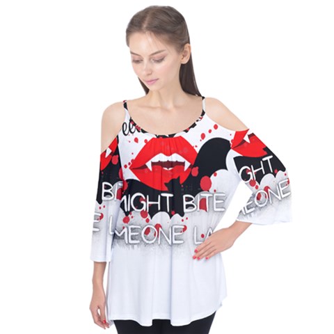 Vampire T- Shirt Feeling Cute Might Bite Someone Later T- Shirt Flutter Sleeve T-shirt  by ZUXUMI