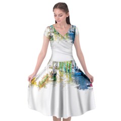 Venice T- Shirt Venice Voyage Art Digital Painting Watercolor Discovery T- Shirt (1) Cap Sleeve Wrap Front Dress