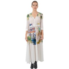 Venice T- Shirt Venice Voyage Art Digital Painting Watercolor Discovery T- Shirt (1) Button Up Boho Maxi Dress