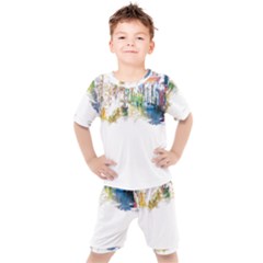 Venice T- Shirt Venice Voyage Art Digital Painting Watercolor Discovery T- Shirt (1) Kids  T-shirt And Shorts Set