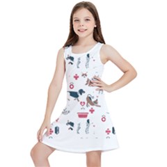 Veterinarian Gift T- Shirt Veterinary Medicine, Happy And Healthy Friends    Pattern    Coral Backgr Kids  Lightweight Sleeveless Dress