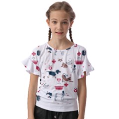 Veterinarian Gift T- Shirt Veterinary Medicine, Happy And Healthy Friends    Pattern    Coral Backgr Kids  Cut Out Flutter Sleeves by ZUXUMI