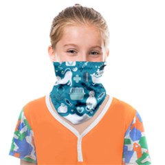 Veterinarian Medicine T- Shirt Veterinary Medicine, Happy And Healthy Friends    Turquoise Backgroun Face Covering Bandana (kids) by ZUXUMI