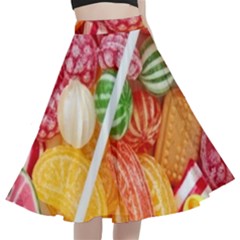 Aesthetic Candy Art A-line Full Circle Midi Skirt With Pocket by Internationalstore