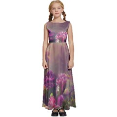 Floral Blossoms  Kids  Satin Sleeveless Maxi Dress by Internationalstore