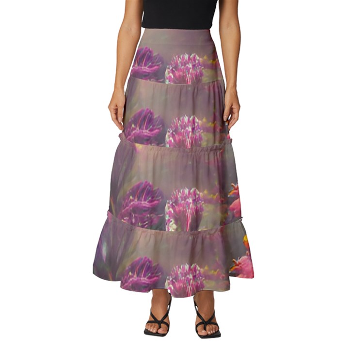 Floral Blossoms  Tiered Ruffle Maxi Skirt