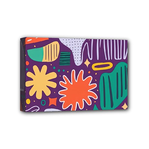 Colorful Shapes On A Purple Background Mini Canvas 6  X 4  (stretched) by LalyLauraFLM