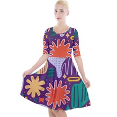 Colorful Shapes On A Purple Background Quarter Sleeve A-line Dress by LalyLauraFLM