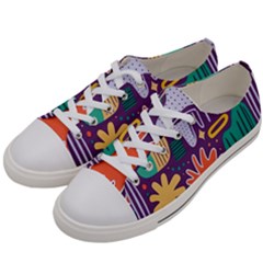 Colorful Shapes On A Purple Background Women s Low Top Canvas Sneakers by LalyLauraFLM