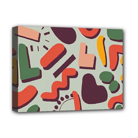 Shapes In Retro Colors On A Green Background Deluxe Canvas 16  X 12  (stretched)  by LalyLauraFLM
