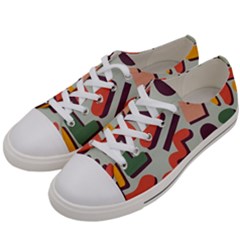 Shapes In Retro Colors On A Green Background Men s Low Top Canvas Sneakers by LalyLauraFLM