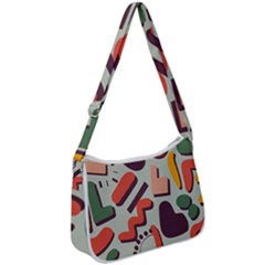 Shapes In Retro Colors On A Green Background Zip Up Shoulder Bag by LalyLauraFLM