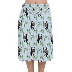 Animal Panda Bamboo Seamless Pattern Velvet Flared Midi Skirt by Pakjumat