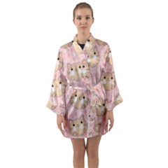 Cat Pattern Pink Cartoon Long Sleeve Satin Kimono by Pakjumat