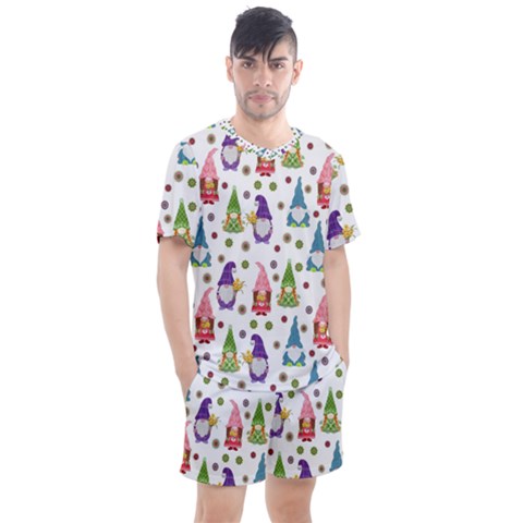 Gnomes Seamless Fantasy Pattern Men s Mesh T-shirt And Shorts Set by Pakjumat