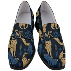 Cat Pattern Animal Women s Chunky Heel Loafers