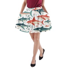 Fish Shark Animal Pattern A-line Pocket Skirt