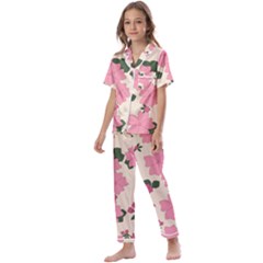 Floral Vintage Flowers Kids  Satin Short Sleeve Pajamas Set