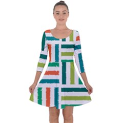 Striped Colorful Pattern Graphic Quarter Sleeve Skater Dress by Pakjumat