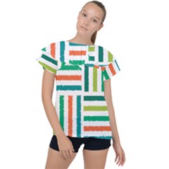 Striped Colorful Pattern Graphic Ruffle Collar Chiffon Blouse