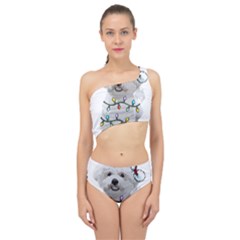 White Bichon Frise Dog T- Shirt White Bichon Frise Dog Santa Christmas Tree Lights Xmas T- Shirt Spliced Up Two Piece Swimsuit by ZUXUMI