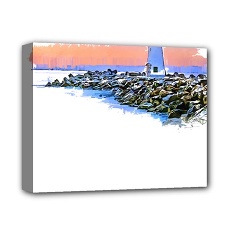 Breakwater Santa Cruz T- Shirt Lighthouse Breakwater Santa Cruz U S A Voyage Art Digital Painting Wa Deluxe Canvas 14  X 11  (stretched) by JamesGoode