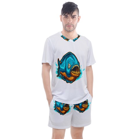 Piranha T-shirtwhite Look Calm Piranha 03 T-shirt Men s Mesh T-shirt And Shorts Set by EnriqueJohnson