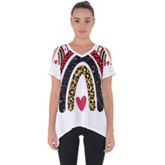 Glitter T- Shirt Glitter Rainbow Hearts T- Shirt Cut Out Side Drop T-shirt by ZUXUMI