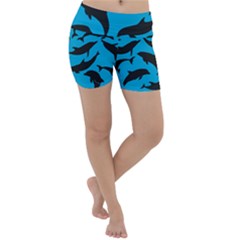 Dolphin Silhouette Pattern Lightweight Velour Yoga Shorts