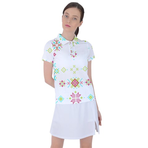 Christmas Cross Stitch Pattern Effect Holidays Symmetry Women s Polo T-shirt by Sarkoni