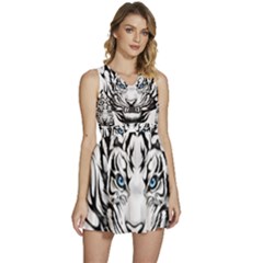 White And Black Tiger Sleeveless High Waist Mini Dress by Sarkoni