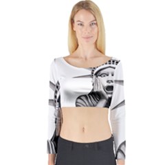 Funny Statue Of Liberty Parody Long Sleeve Crop Top by Sarkoni