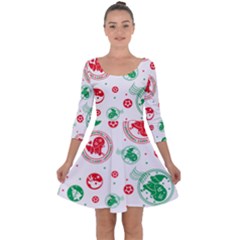 Merry Christmas Geometric Pattern Quarter Sleeve Skater Dress by Sarkoni