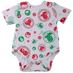 Merry Christmas Geometric Pattern Baby Short Sleeve Bodysuit by Sarkoni