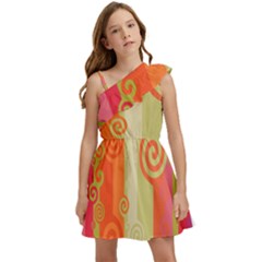 Ring Kringel Background Abstract Red Kids  One Shoulder Party Dress