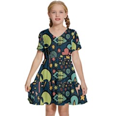 Alien Rocket Space Aesthetic Kids  Short Sleeve Tiered Mini Dress by Sarkoni